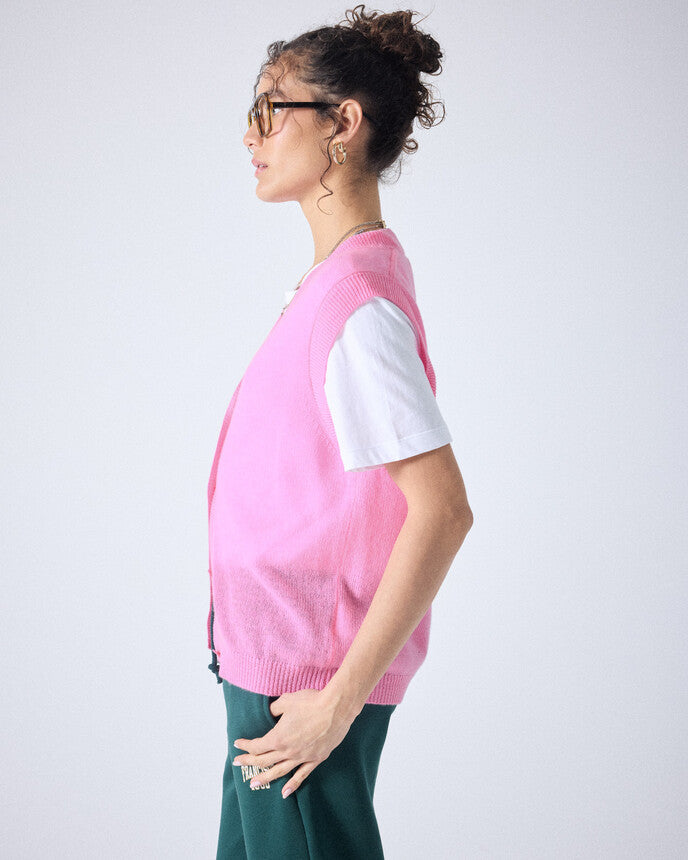 Absolut Cashmere Ina Sleeveless Cardigan in Bubble Gum Neon