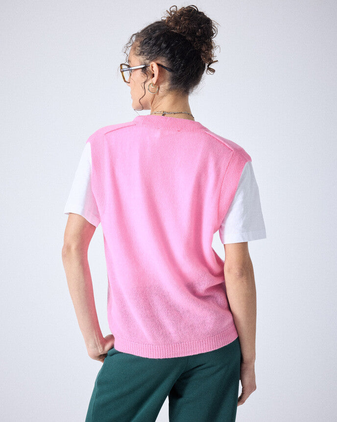 Absolut Cashmere Ina Sleeveless Cardigan in Bubble Gum Neon