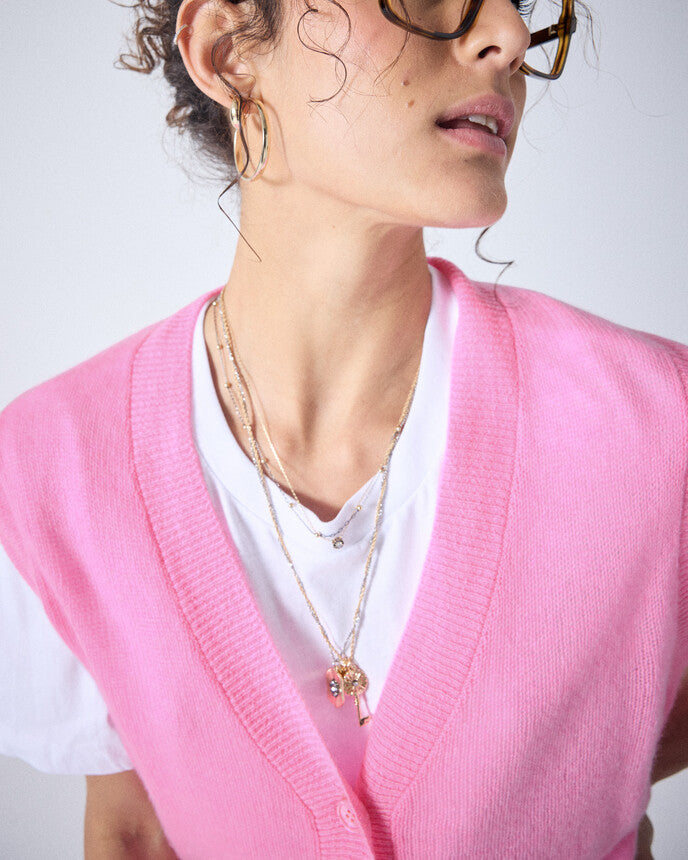Absolut Cashmere Ina Sleeveless Cardigan in Bubble Gum Neon