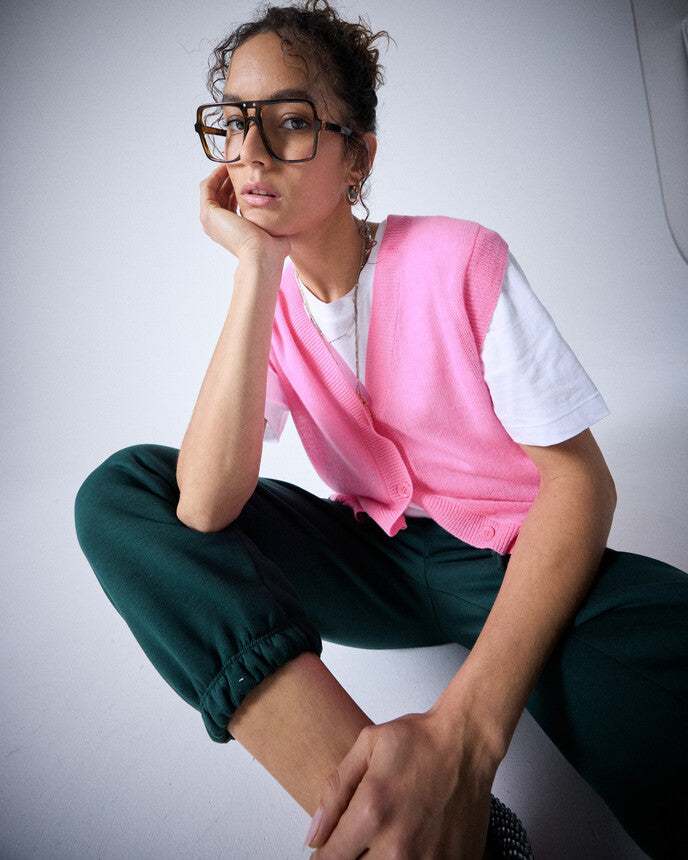 Absolut Cashmere Ina Sleeveless Cardigan in Bubble Gum Neon
