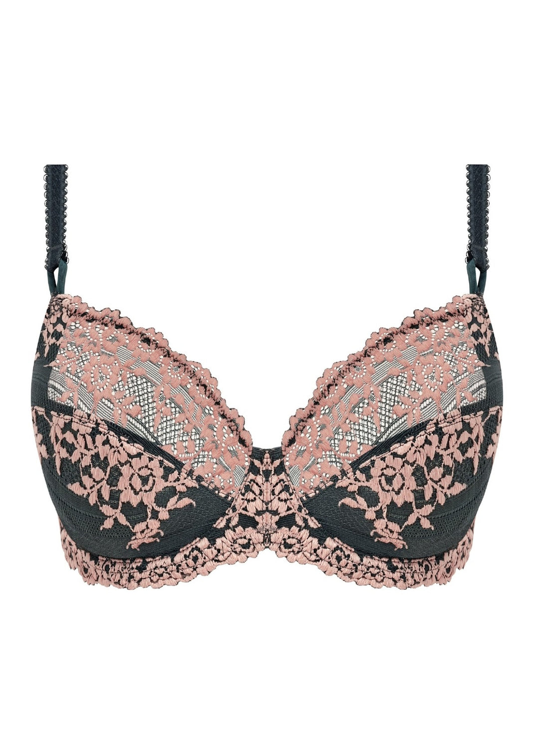 Wacoal Embrace Lace Underwire Bra in Dark Slate and Cloud Pink