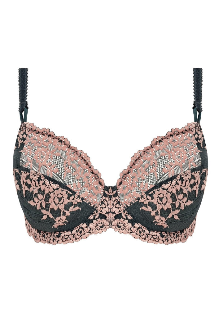 Wacoal Embrace Lace Underwire Bra in Dark Slate and Cloud Pink