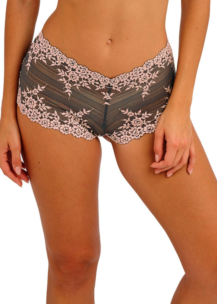 Wacoal Embrace Lace Boy Short in Dark Slate and Cloud Pink