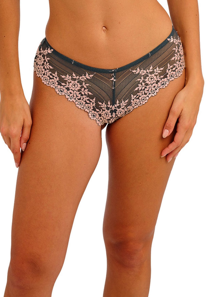Wacoal Embrace Lace Tanga In Dark Slate and Cloud Pink