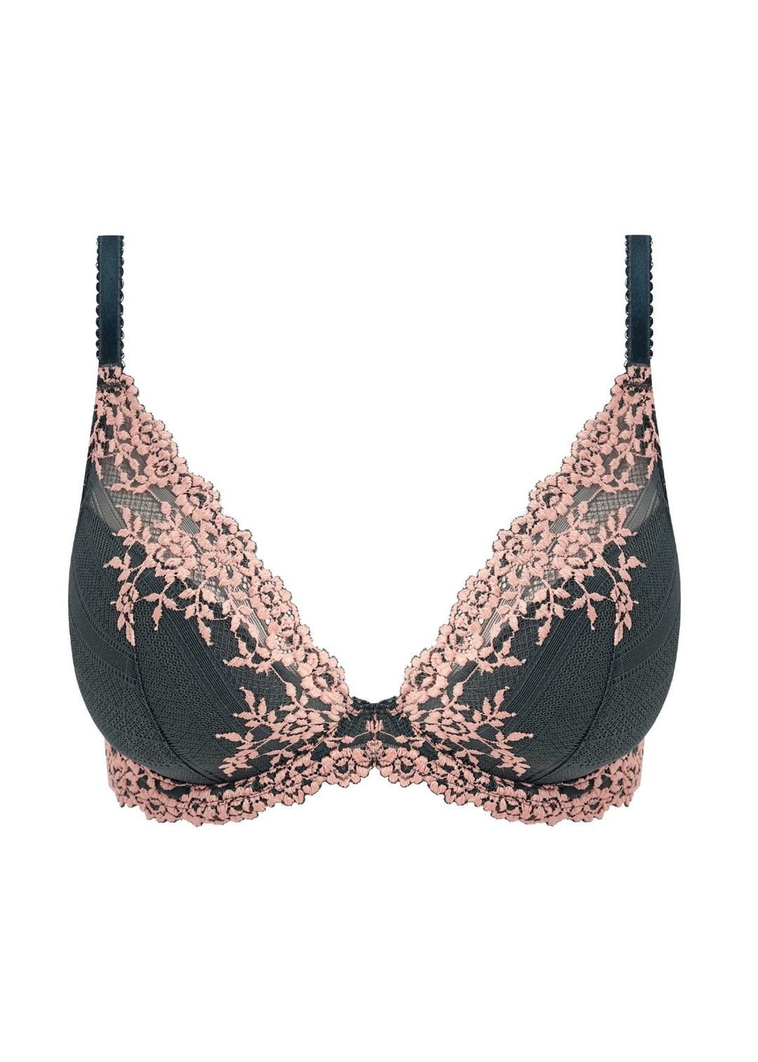 Wacoal Embrace Lace Plunge Bra in Dark Slate and Cloud Pink