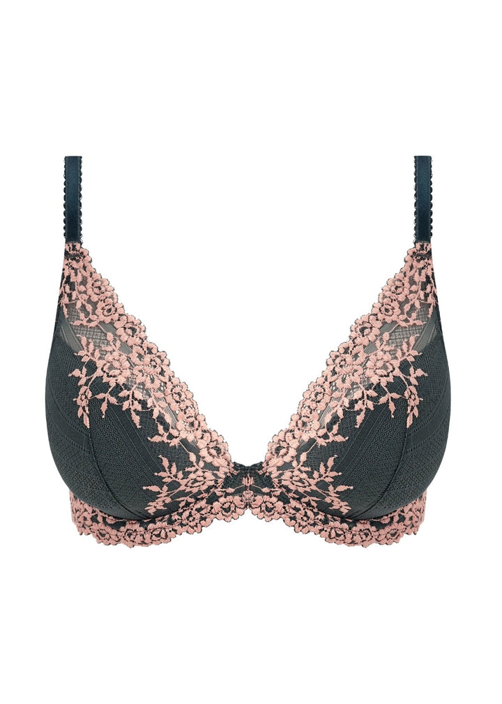Wacoal Embrace Lace Plunge Bra in Dark Slate and Cloud Pink