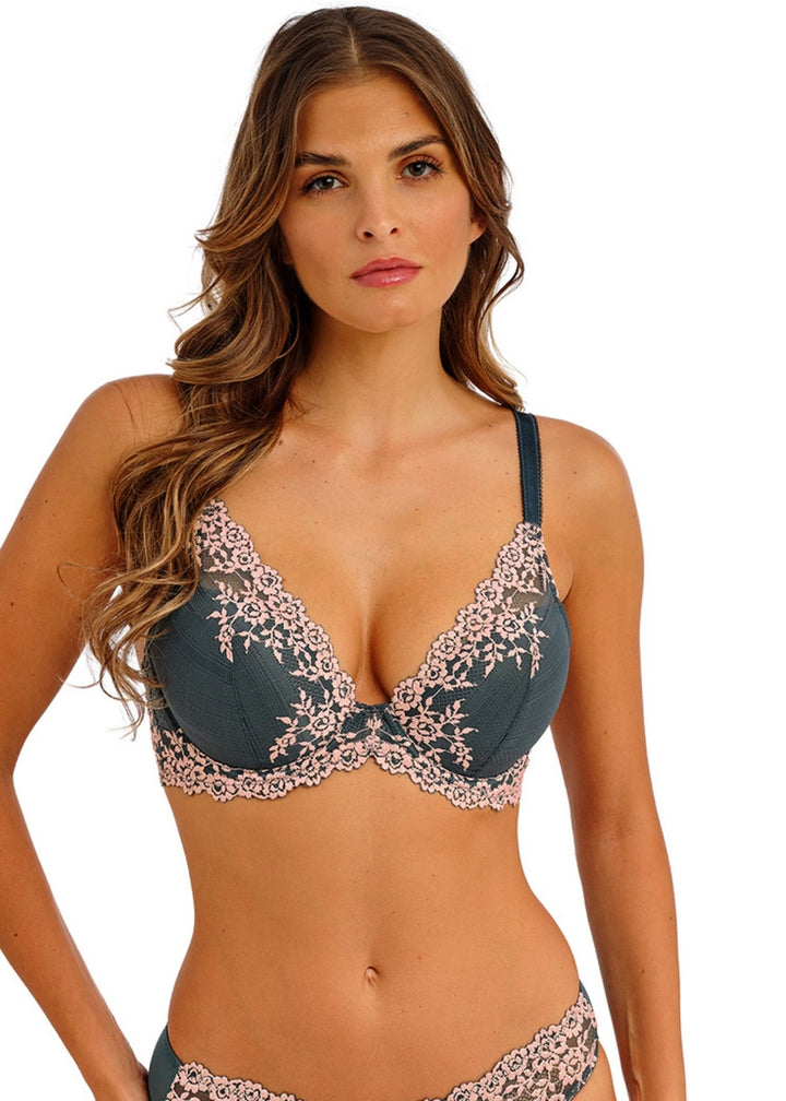 Wacoal Embrace Lace Plunge Bra in Dark Slate and Cloud Pink
