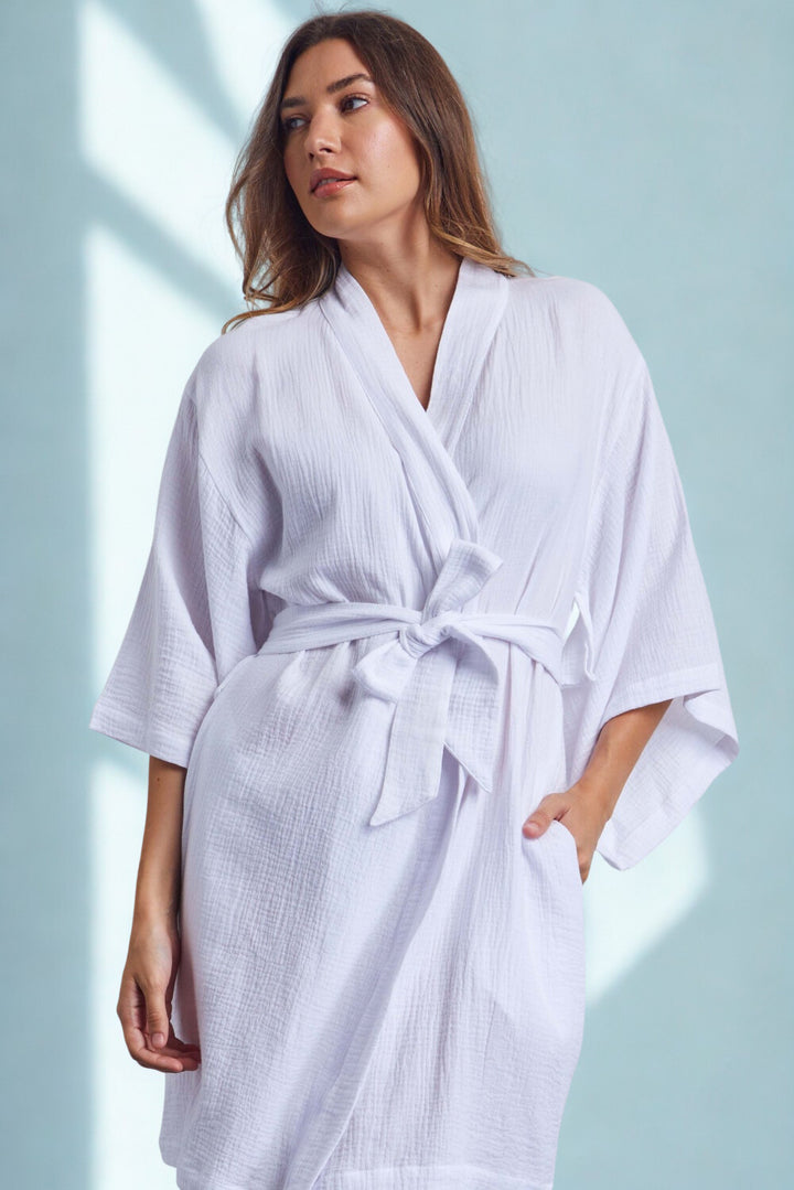 Cottonreal Cotton Muslin Kimono Wrap in White