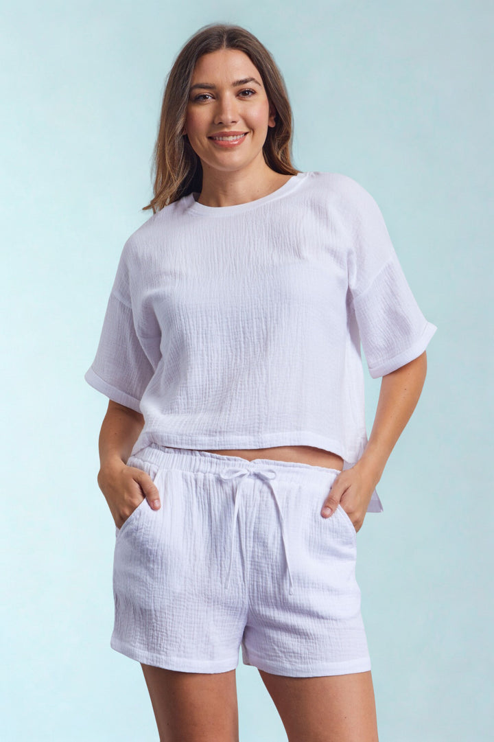 Cottonreal Cotton Muslin Lounger and Boxer Shorts Pyjama Set