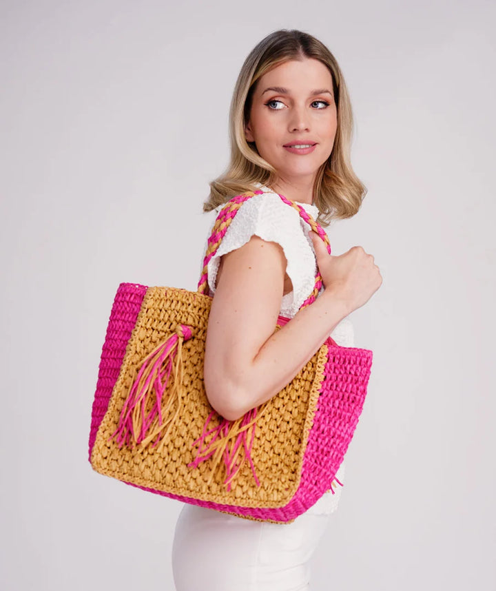 Pia Rossini Cannes Bag in Natural and Pink