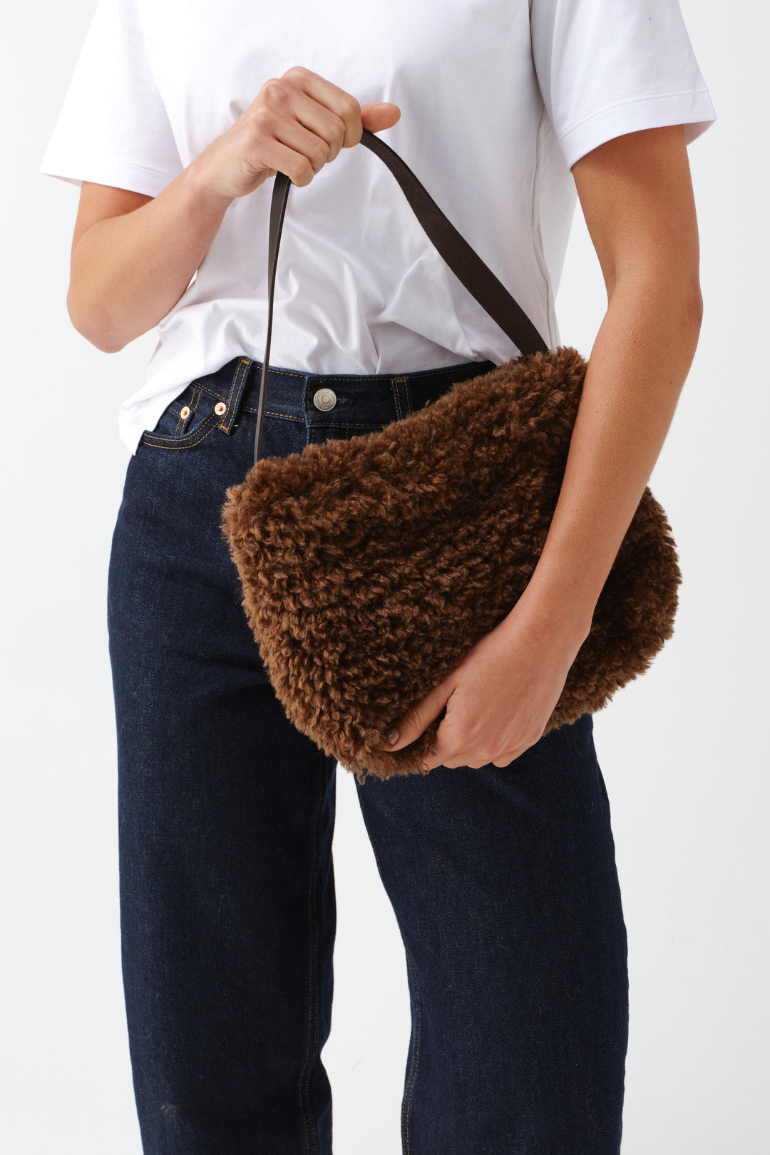 Helen Moore Faux Sheepskin Arc Bag in Chestnut