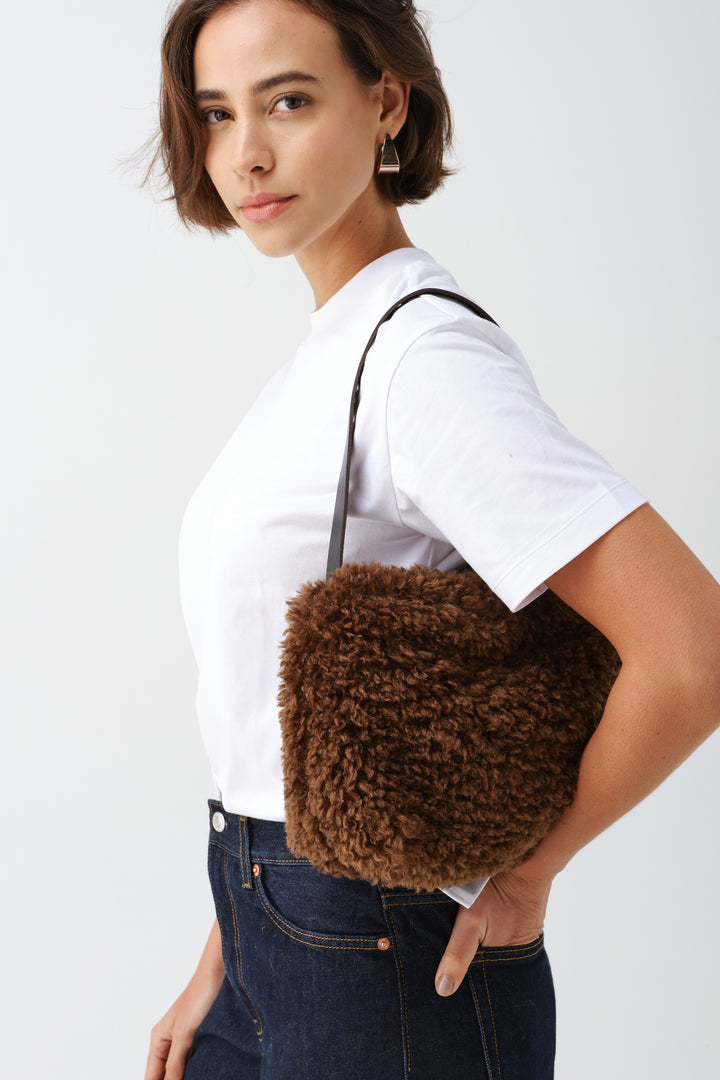 Helen Moore Faux Sheepskin Arc Bag in Chestnut