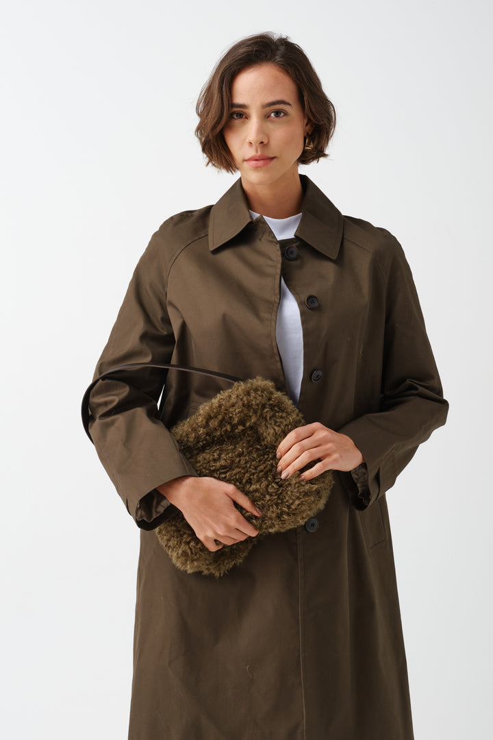 Helen Moore Faux Sheepskin Arc Bag in Forest Green