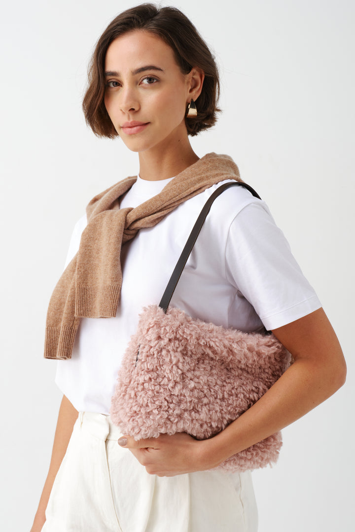 Helen Moore Faux Sheepskin Arc Bag in Rose