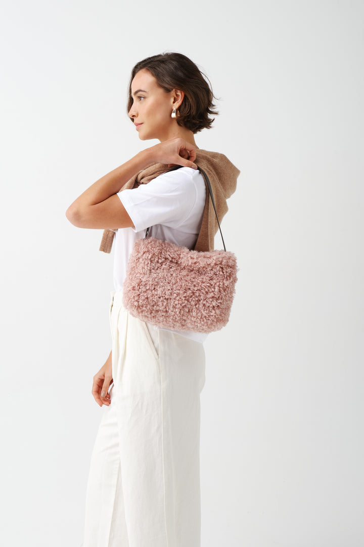 Helen Moore Faux Sheepskin Arc Bag in Rose