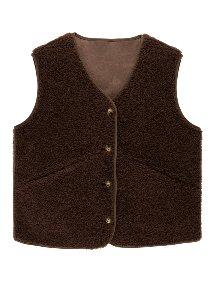 Helen Moore Faux Sheepskin Country Gilet in Walnut