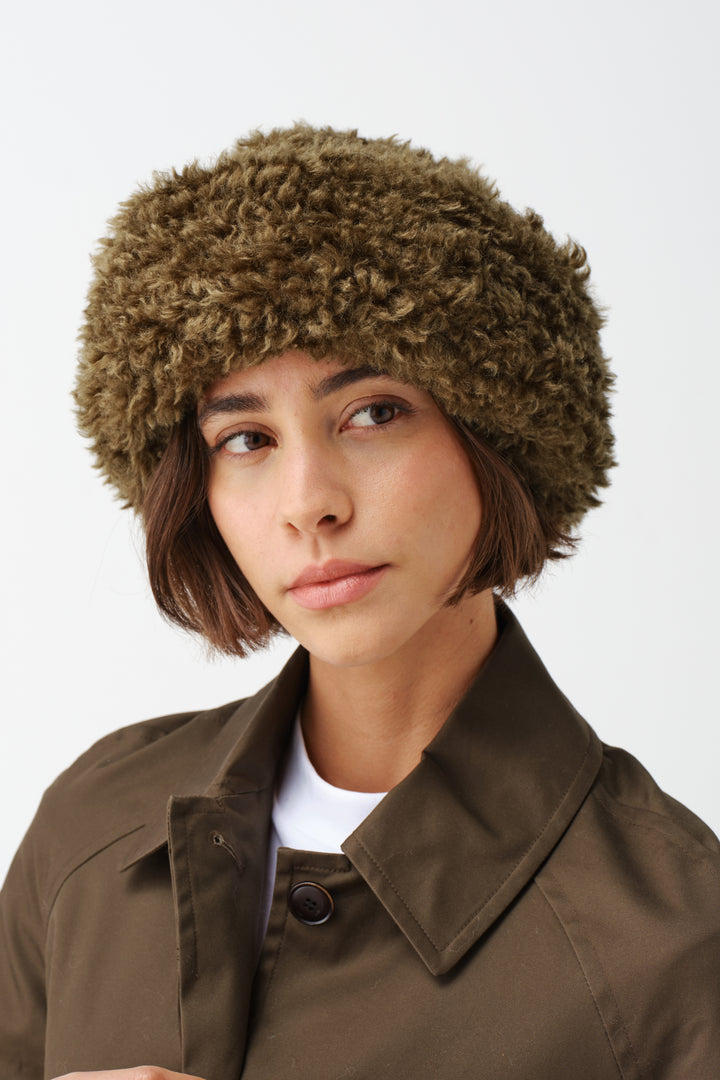 Helen Moore Faux Sheepskin Sherpa Hat in Forest Green