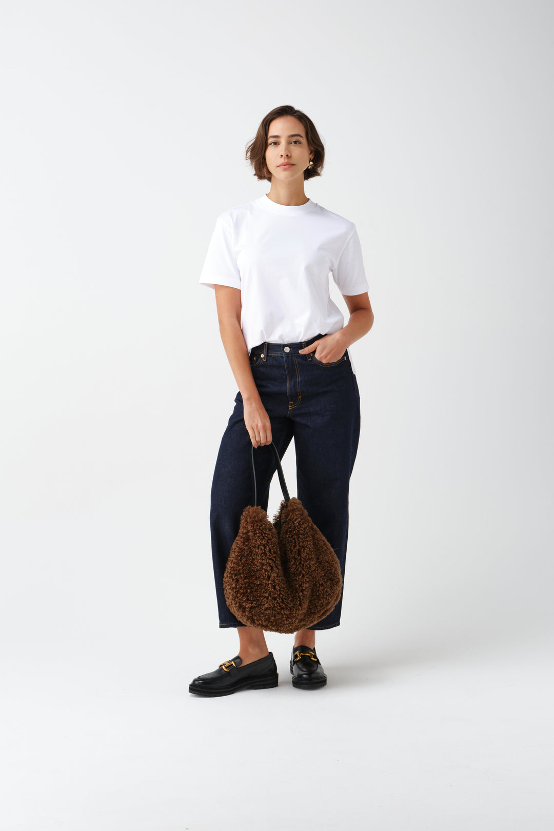 Helen Moore Faux Sheepskin Slouch Bag in Chestnut