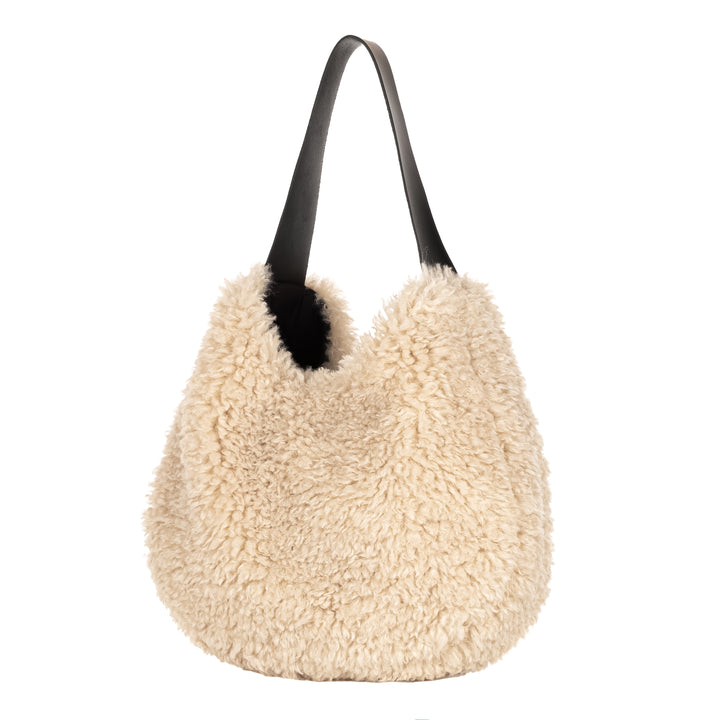 Helen Moore Faux Sheepskin Slouch Bag in Cream