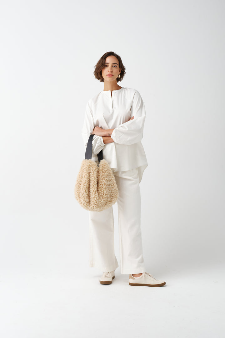 Helen Moore Faux Sheepskin Slouch Bag in Cream