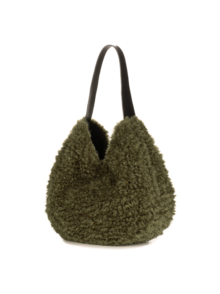 Helen Moore Faux Sheepskin Slouch Bag in Forest Green