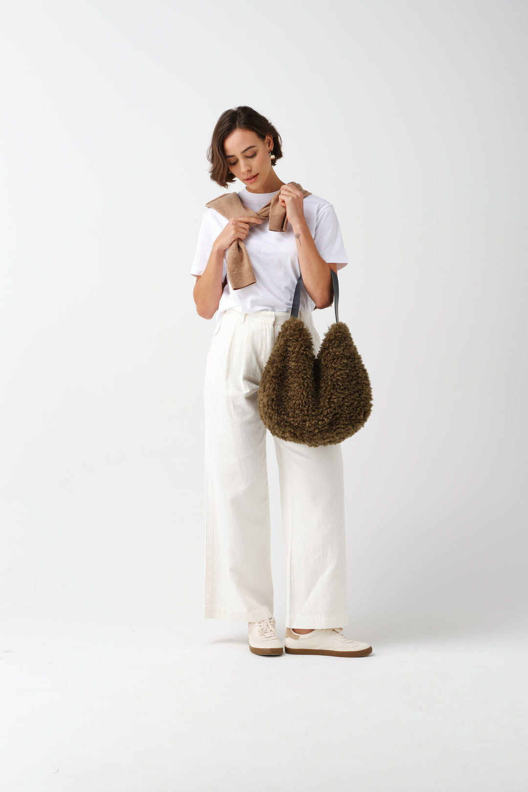 Helen Moore Faux Sheepskin Slouch Bag in Forest Green