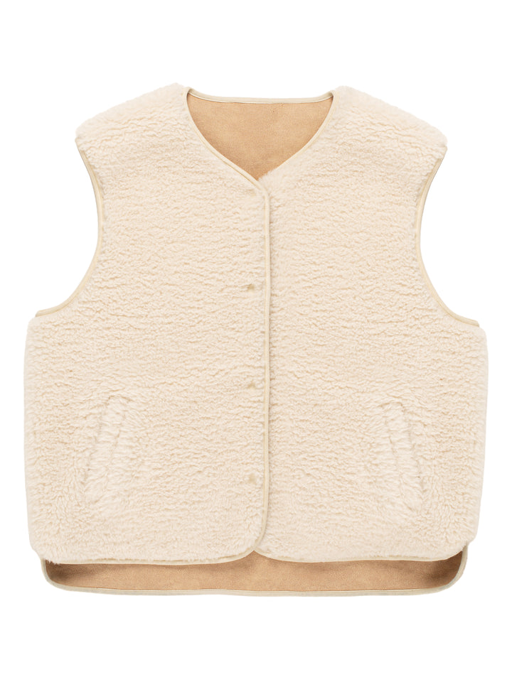 Helen Moore Faux Sheepskin Sport Gilet in Ecru
