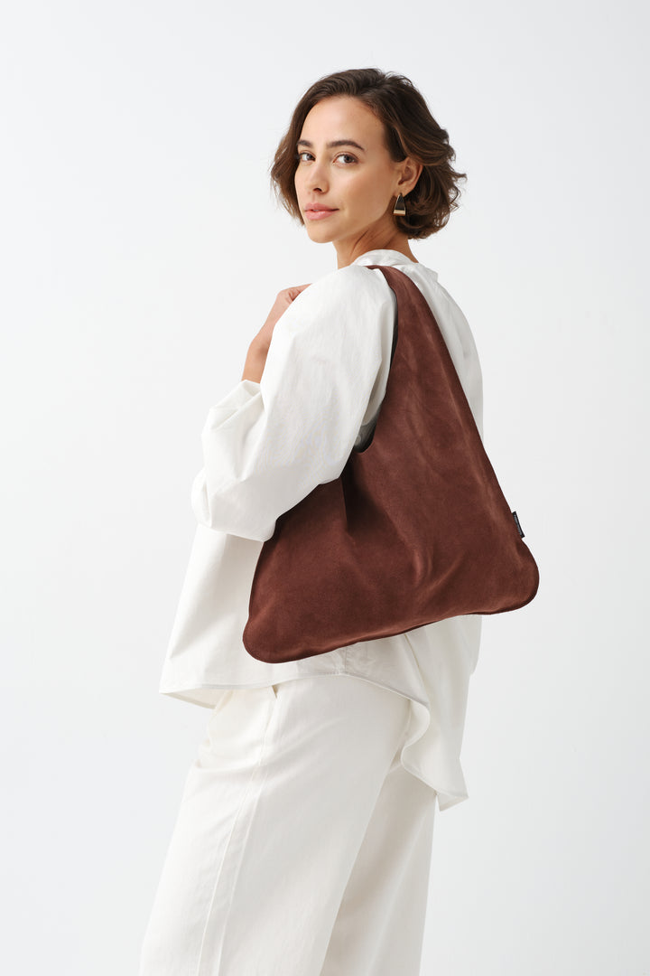 Helen Moore Suede Triangle Bag in Chocolate