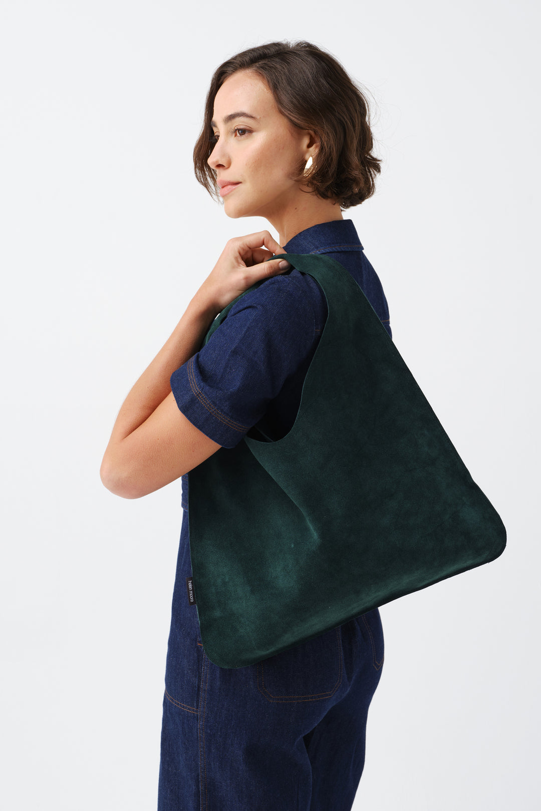 Helen Moore Suede Triangle Bag in Sage