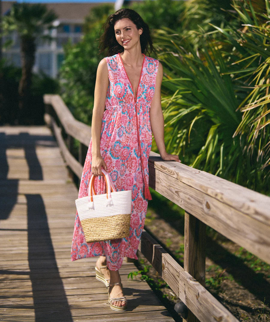 Pia Rossini Illusion Maxi Dress in Pink