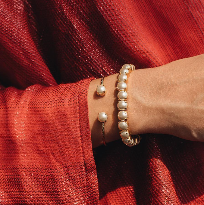 Caroline Svedbom Gold Plated Gia Stud Bracelet in Pearl