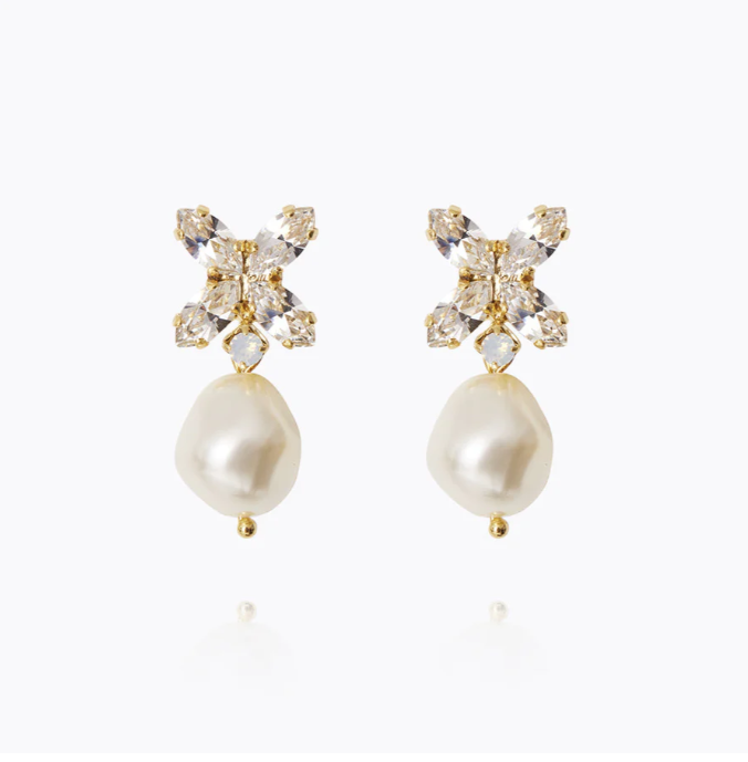 Caroline Svedbom Gold Plated Honey Bee Earrings in Pearl and Crystal