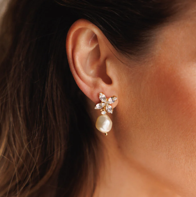 Caroline Svedbom Gold Plated Honey Bee Earrings in Pearl and Crystal