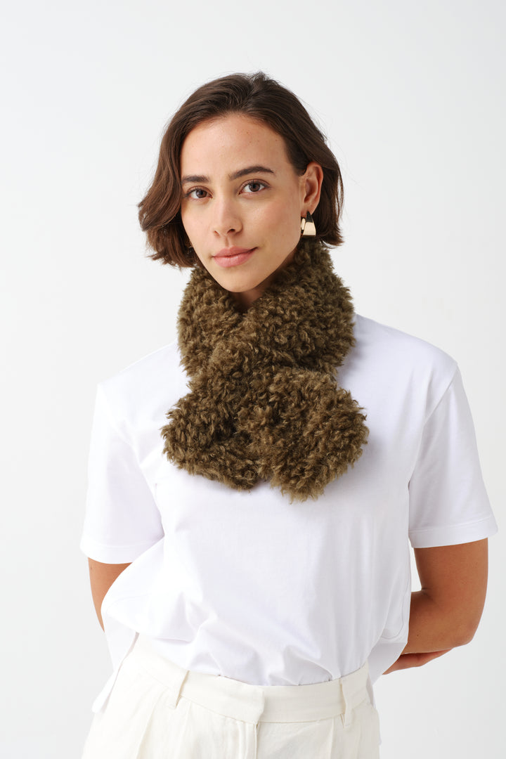 Helen Moore Faux Sheepskin Tiptop Scarf in Forest Green