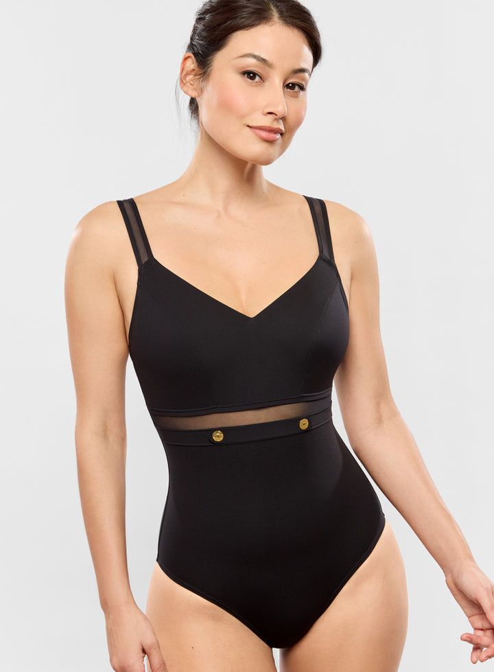 Empreinte Swim Palace V Neck Swimsuit in Black