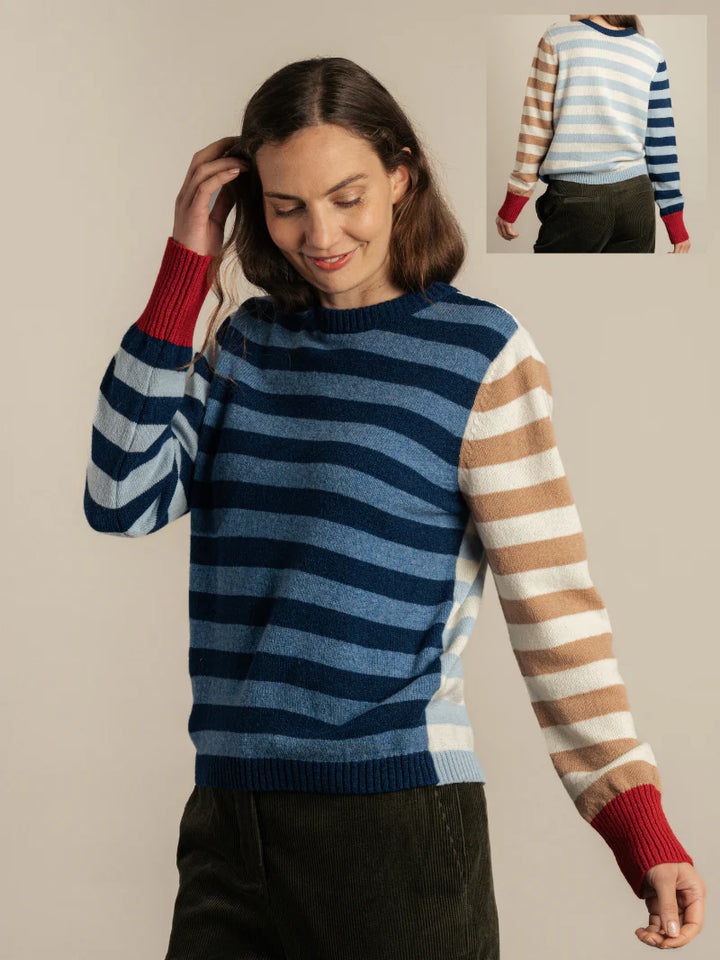 Eribe Stobo Stripe Reversible Sweater in Navy Reflection