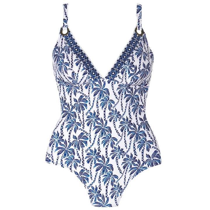 Tessy Cali Padded V Neck Swimsuit in Palm Tree Print