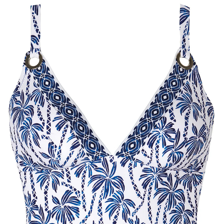 Tessy Cali Padded V Neck Swimsuit in Palm Tree Print
