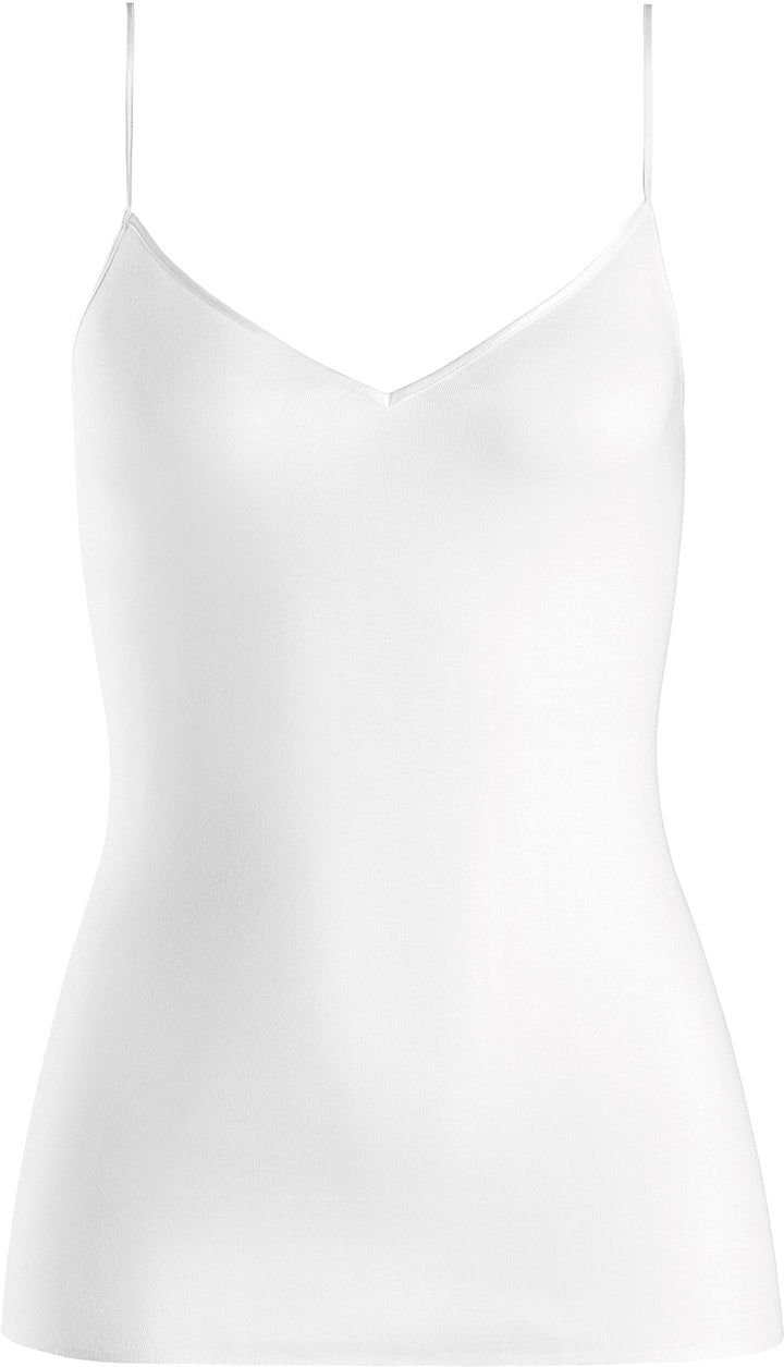 Hanro Cotton Seamless Spaghetti Vest Top in White