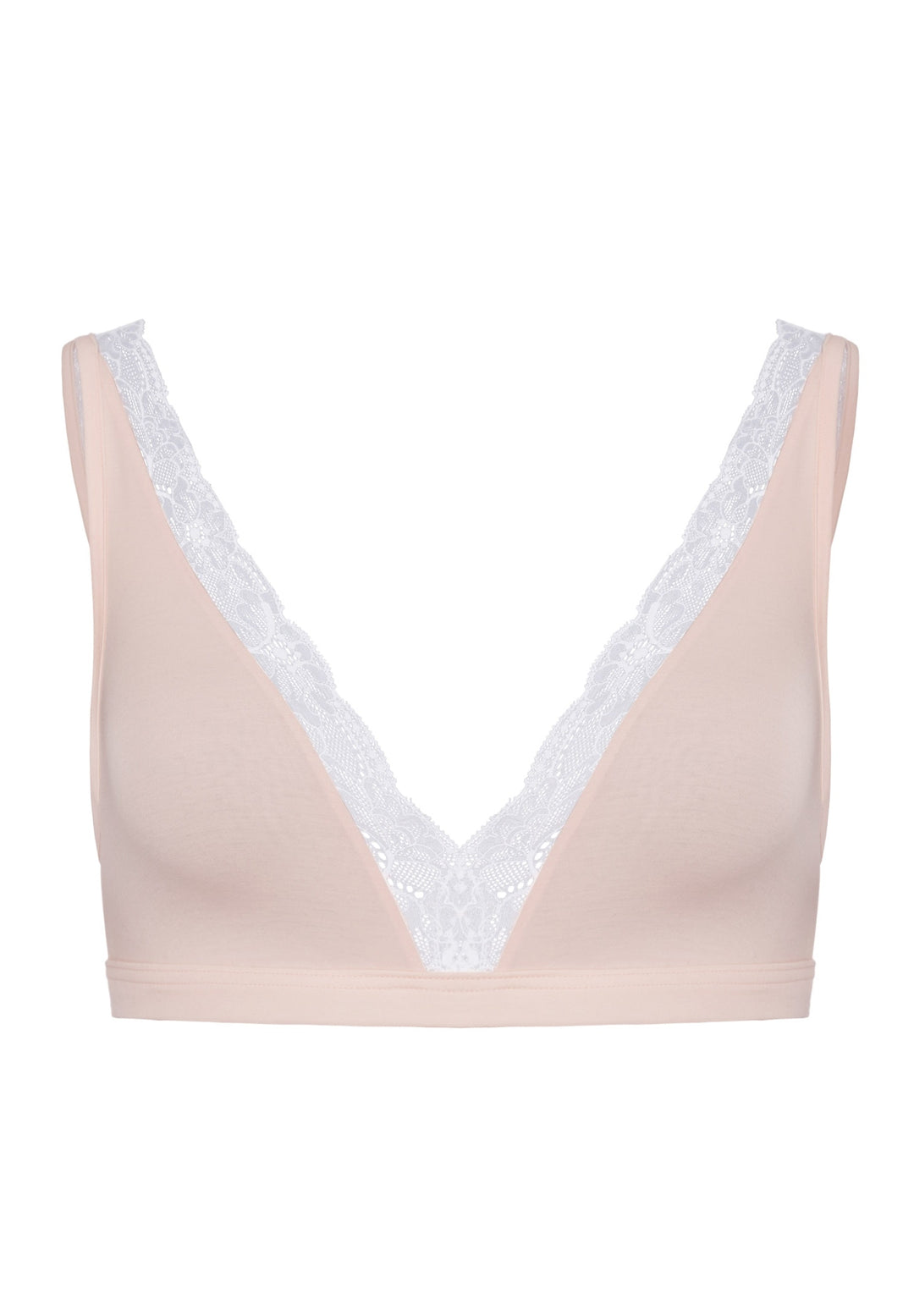 Hanro Cotton Lace Soft Cup Wireless Bra in Powder