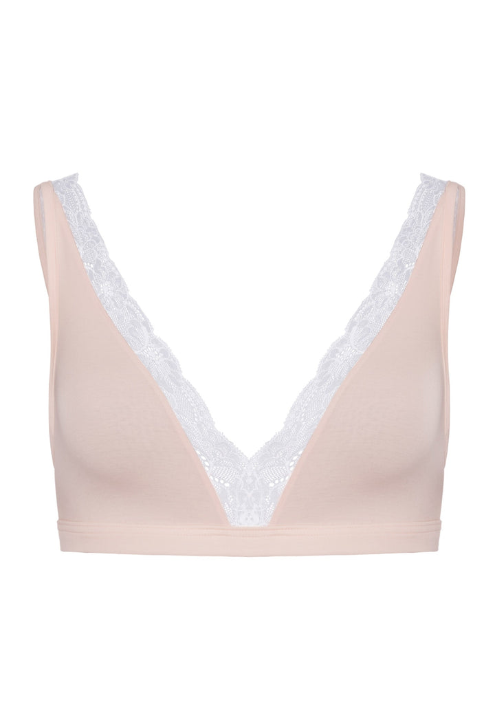 Hanro Cotton Lace Soft Cup Wireless Bra in Powder